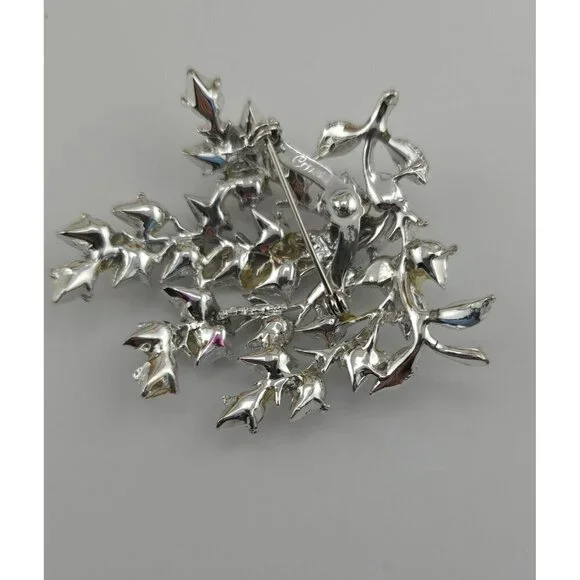 Vintage Signed Coro blue stone flower brooch - Picture 5 of 8